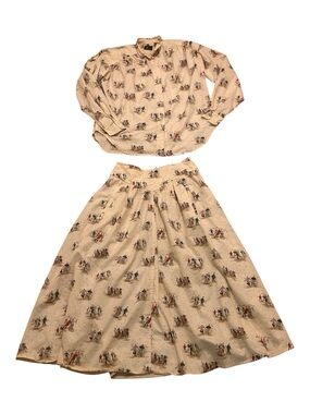 Cream Printed Two-Piece Skirt Set